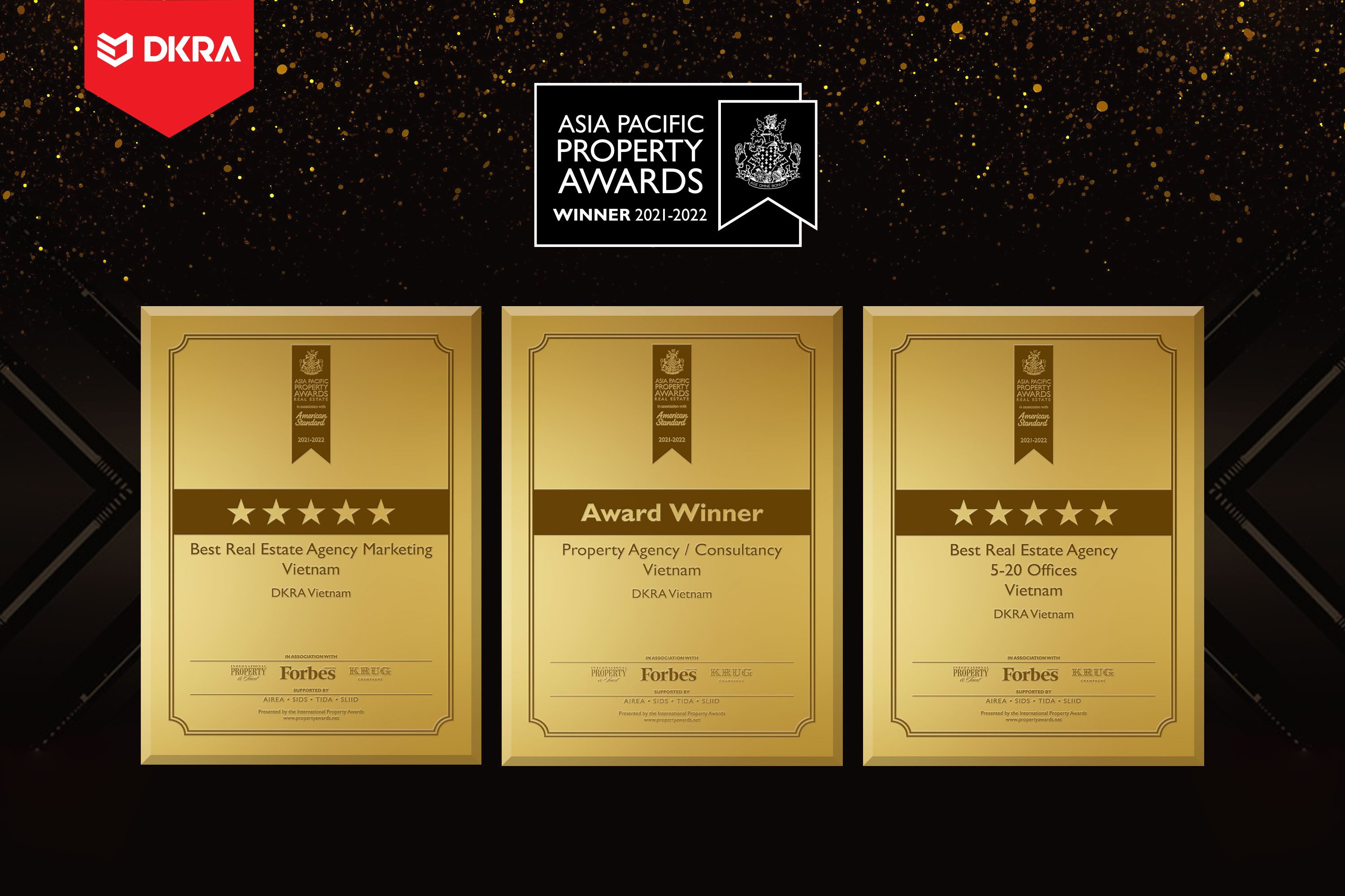 DKRA Vietnam ''Hat-trick'' giải thưởng “Đơn vị tư vấn dịch vụ BĐS thương mại tốt nhất Việt Nam”, “Hệ thống phân phối BĐS xuất sắc nhất Việt Nam, “Đơn vị tư vấn tiếp thị BĐS tốt nhất Việt Nam” tại Asia Pacific Property Awards năm 2021